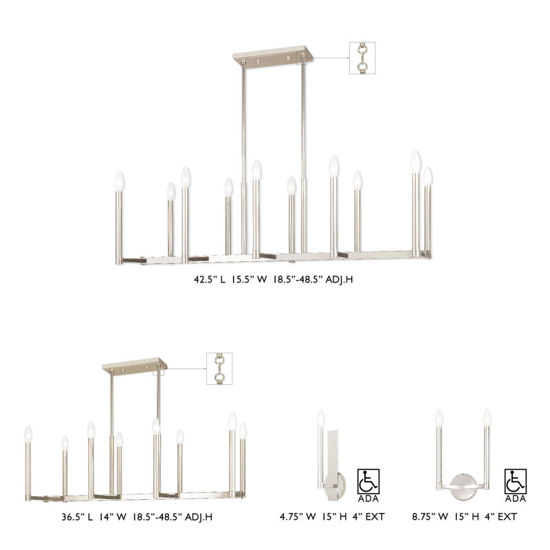 Braddock 8 - Light Pendant, Polished Nickel