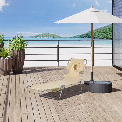 5-Position Adjustable Folding Tanning Lounge Chair with Face Hole, Waterproof Oxford Outdoor Recliner with Side Pocket