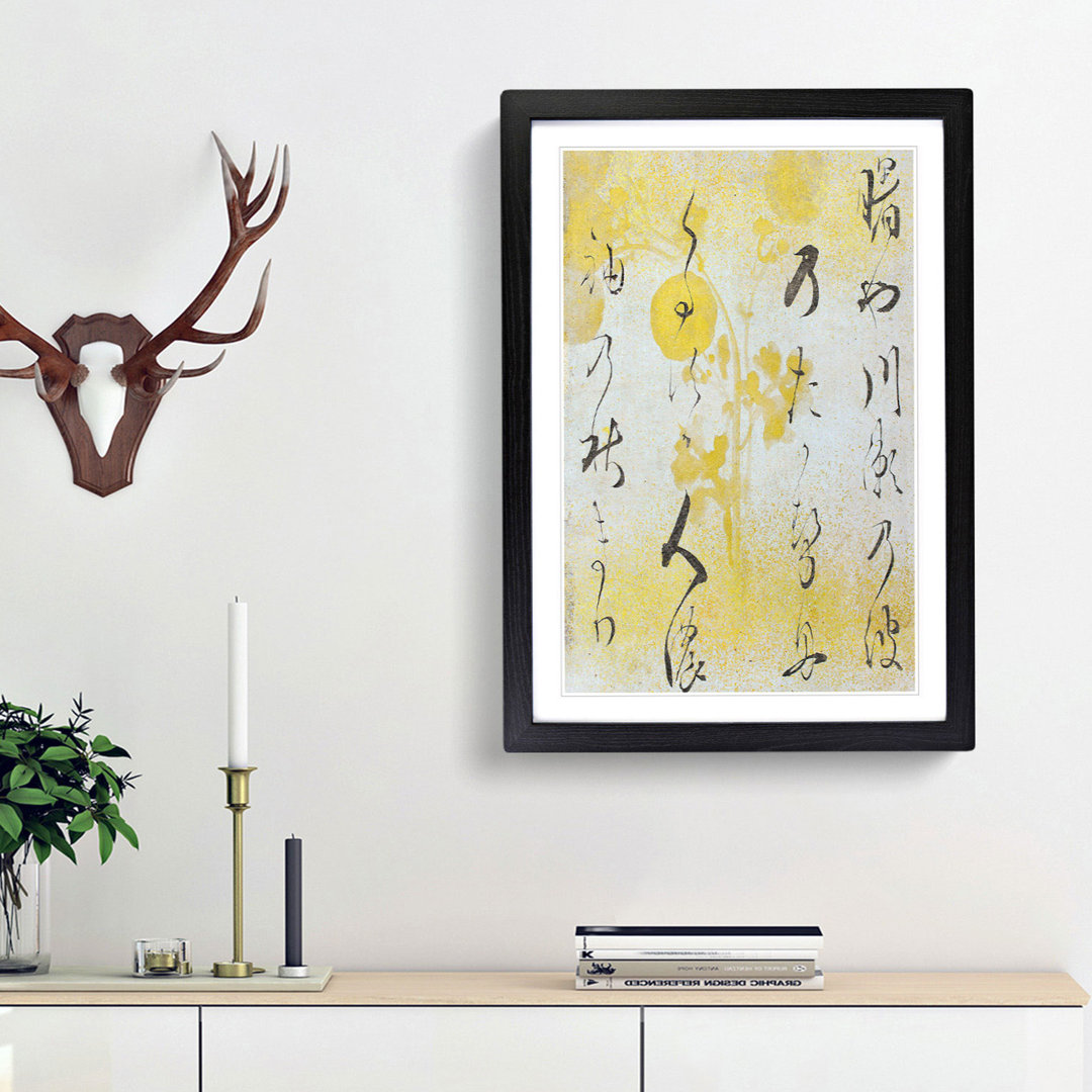 Flowers and Calligraphy by Honami Koetsu - Framed Print