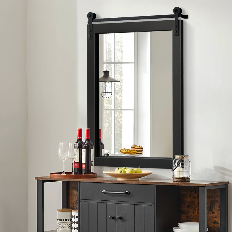  Rectangle Modern Solid Wood Farmhouse Accent Mirror, Black, 30" x 22"