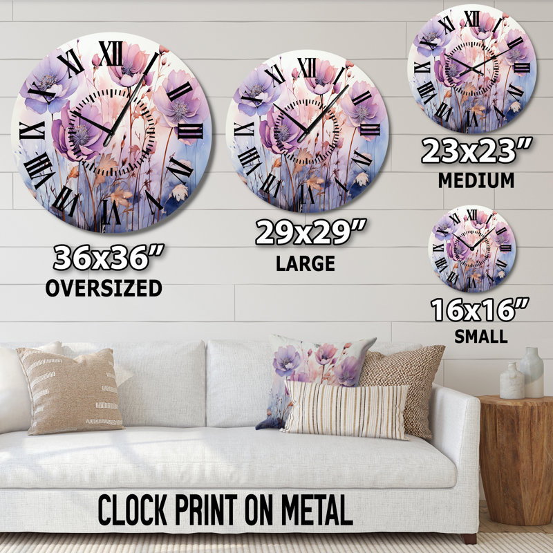 Horloge murale mauve à fleurs mystiques mauves II, Surdimensionné