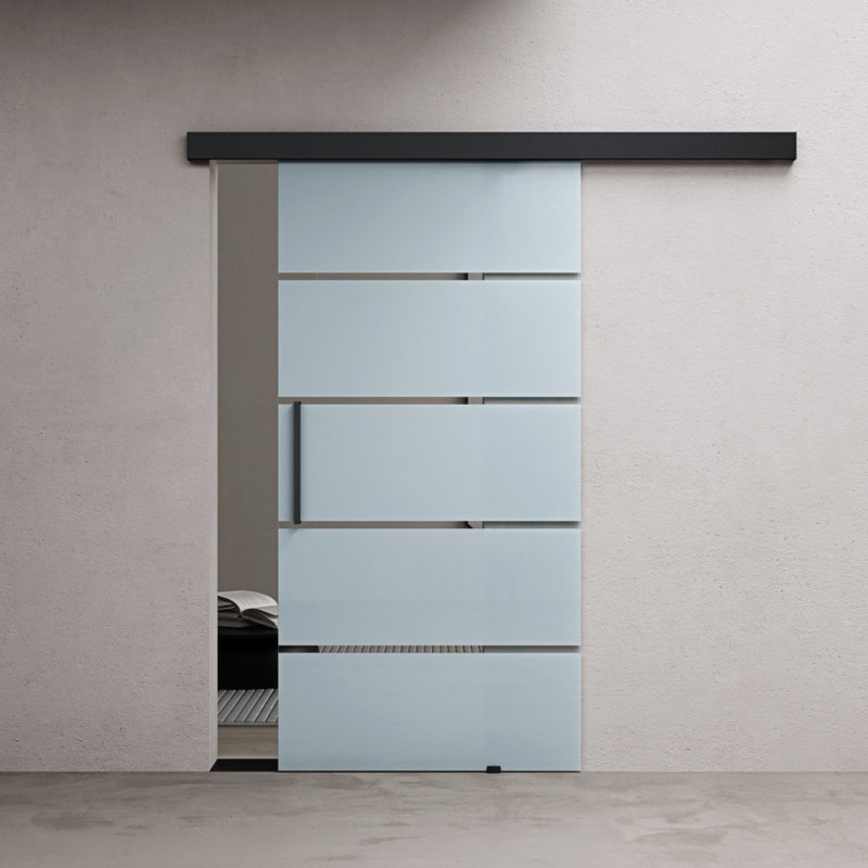Durovin 900mm internal Sliding Glass Door Frosted Sections Black Bar Handle with Soft Close, Left, 775mm x 2050mm