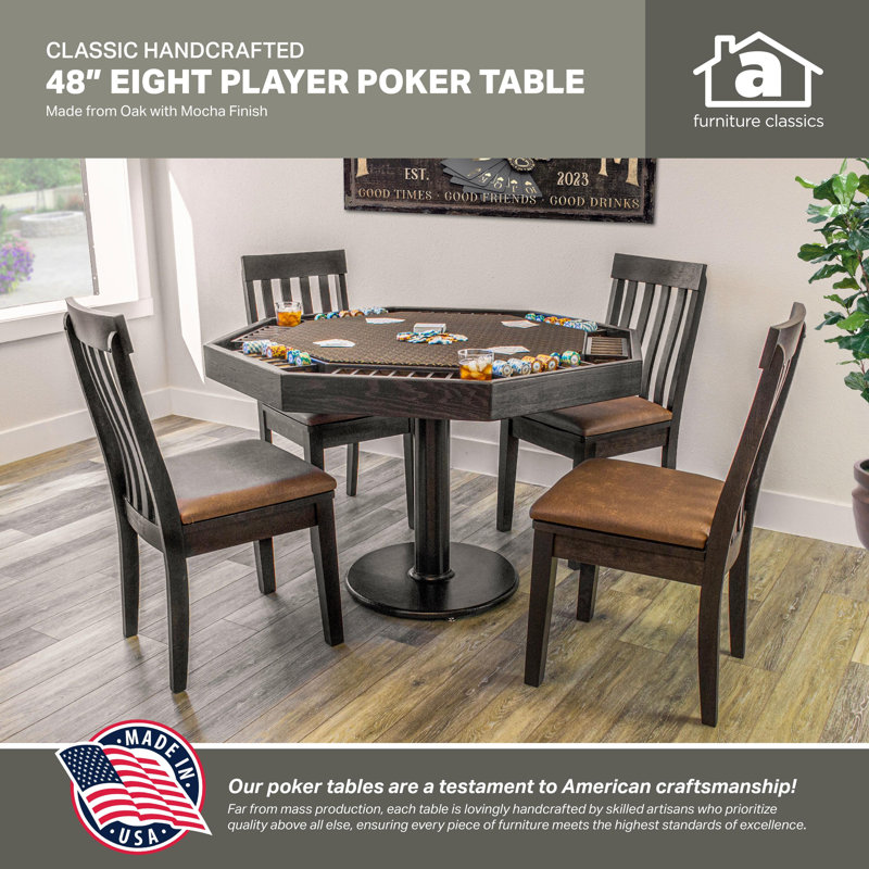 Mocha Oak 48'' Octagonal Poker Table with Metal Base