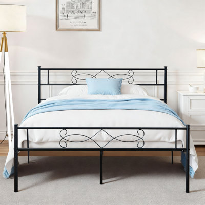 Structure de lit simple avec base de lit en métal avec tête de lit et pied de lit, sommier, aucun sommier nécessaire