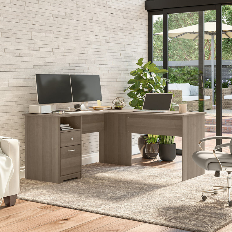 Bureau d'ordinateur en L Ozro, H 30 po x l 72 po x P 65,2 po, Gris cendré