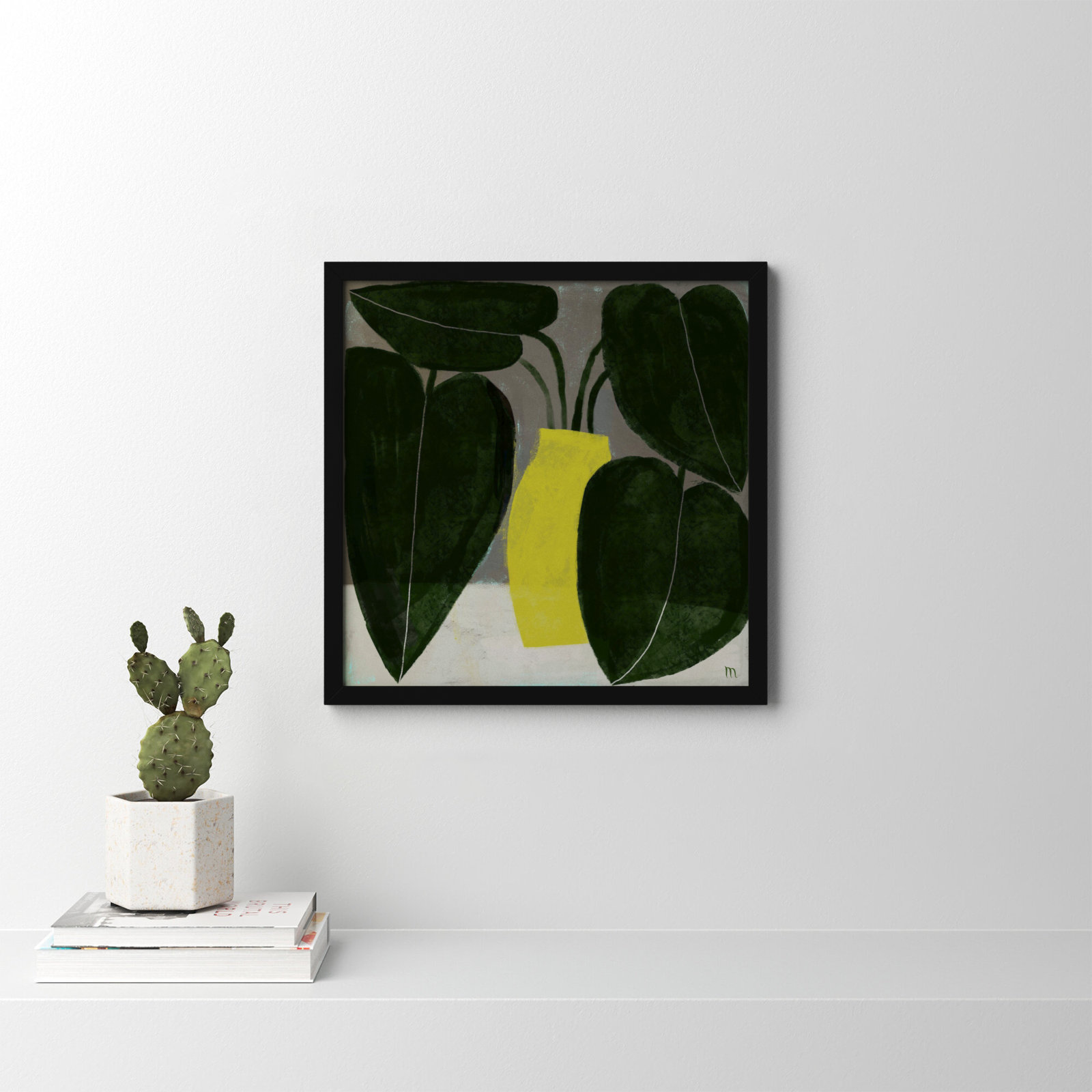 Plant "Plant No. 7" Painting, 24" H x 24" W x 1.25" D, Black