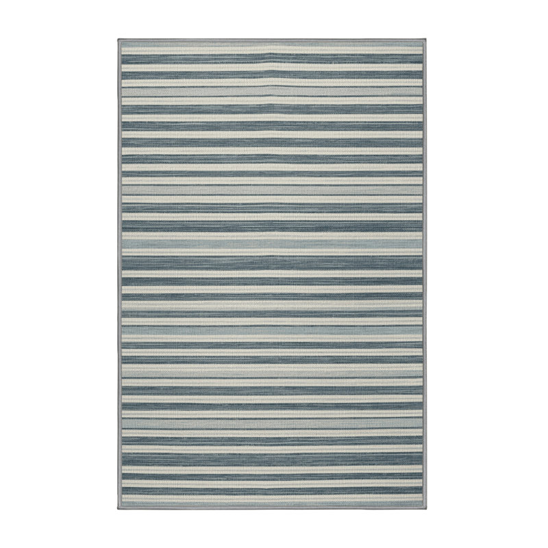 Washable Pale Blue White Striped Area Rug, Rectangle 8' x 10'