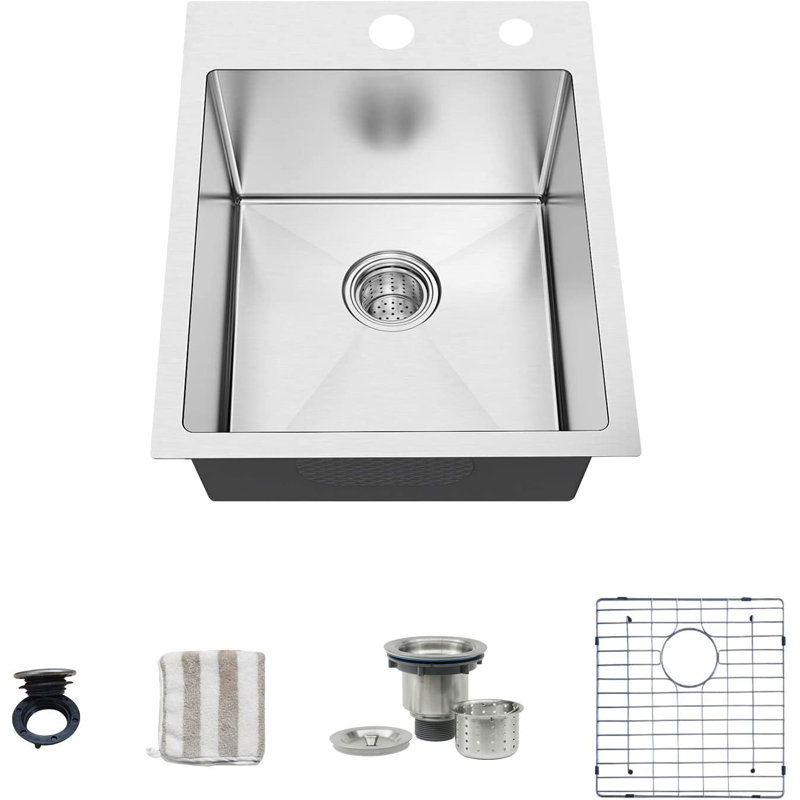 18 Inch Kitchen Sink, 16 Gauge Stainless Steel Bar Sink Topmount Single Sink - 9 Inches Deep Bar