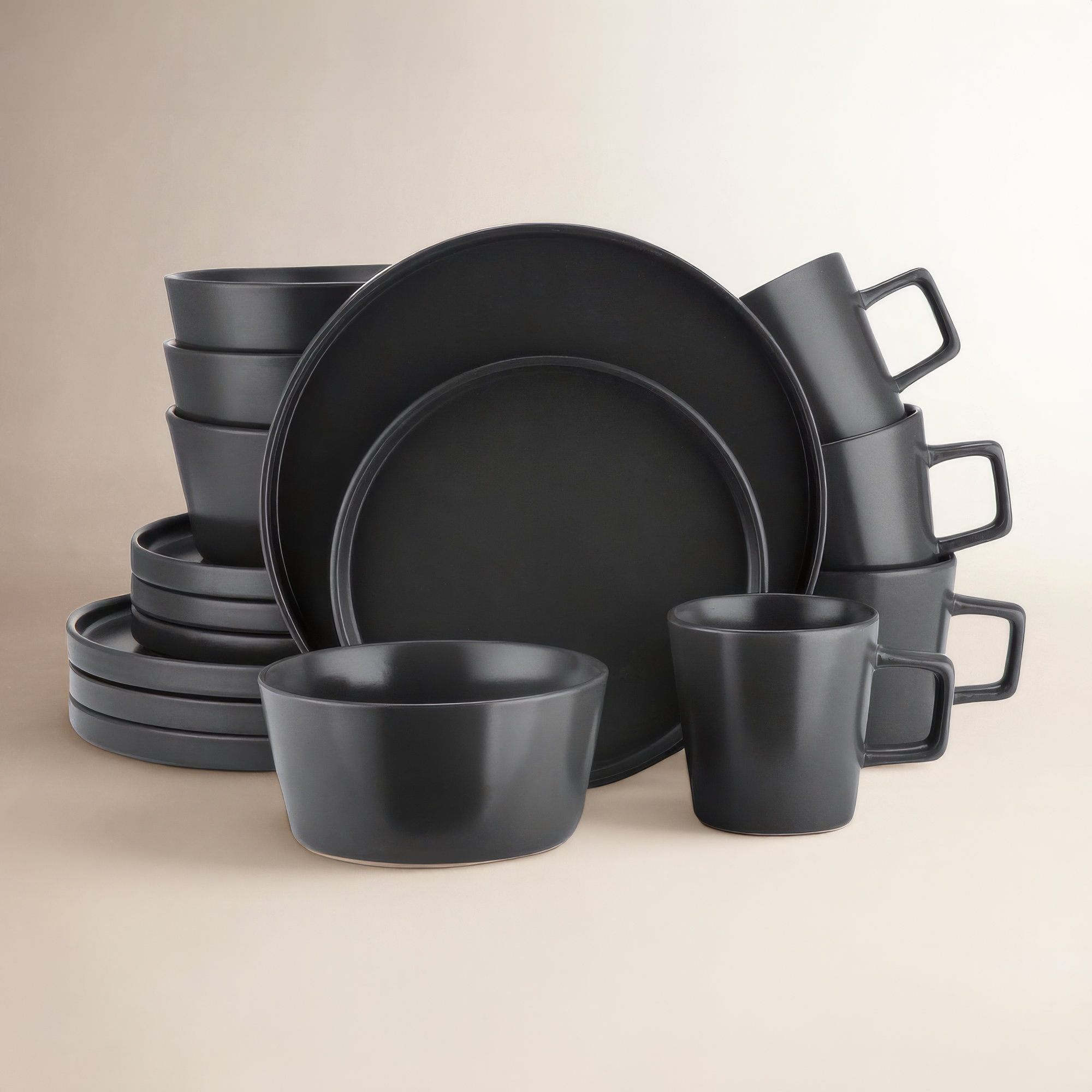 Celina Dinnerware Set, 16, Matt Black
