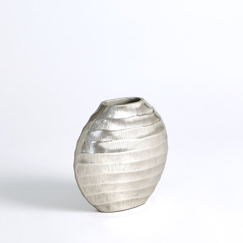 Aluminum Table Vase, Antique Nickel, 7.25" H x 7.75" W x 2.5" D