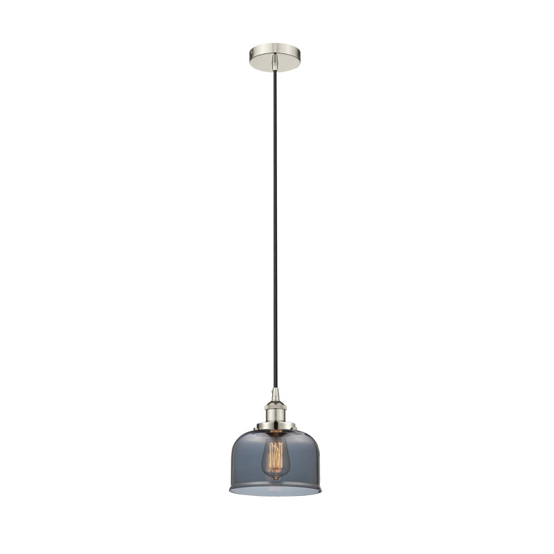 Luminaire suspendu en forme de cloche à 1 lumière Bostonia, gris, H 9,5 po x l 8 po x P 8 po, Nickel poli