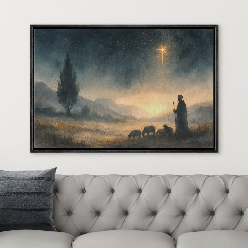«Starry Night Shepherd», impression sur toile à thème de chambre à coucher religieuse, scène pastorale calme, reproduction d'art sur toile encadrée