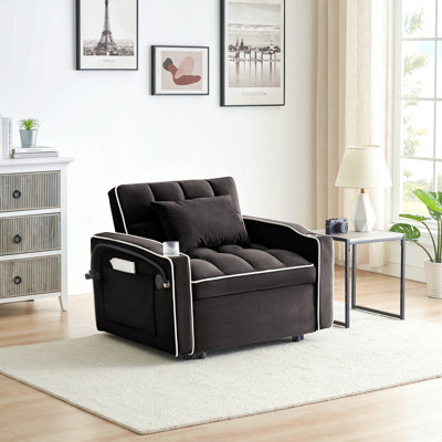 1 canapé-lit pliable polyvalent en 3 longueurs, canapé-lit moderne en velours, dossier réglable et port USB avec cendrier et téléphone pivotant