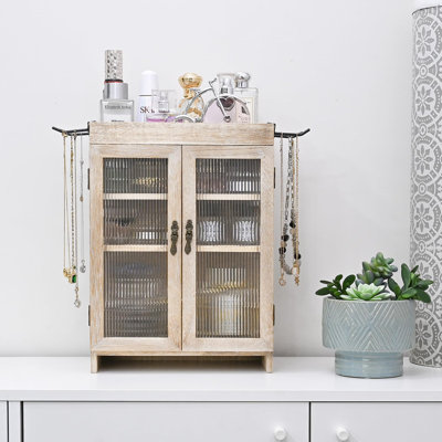 Wooden Countertop Storage Cabinet with Wavy Magnetic Door, Adjustable Shelves, Removable Hooks. by Gracie Oaks