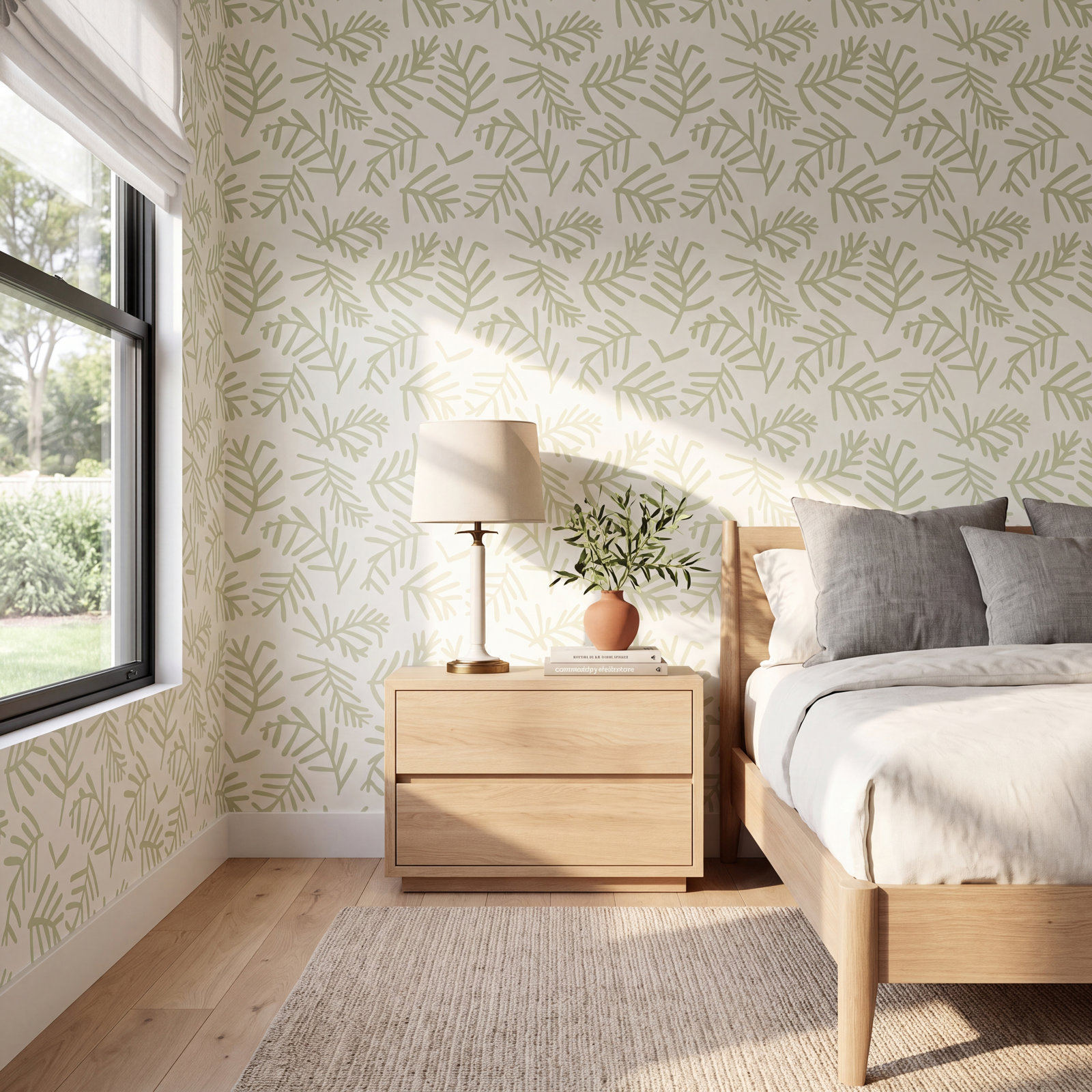 Caroline Z Hurley Wallpaper Double Roll, Sage Leaf