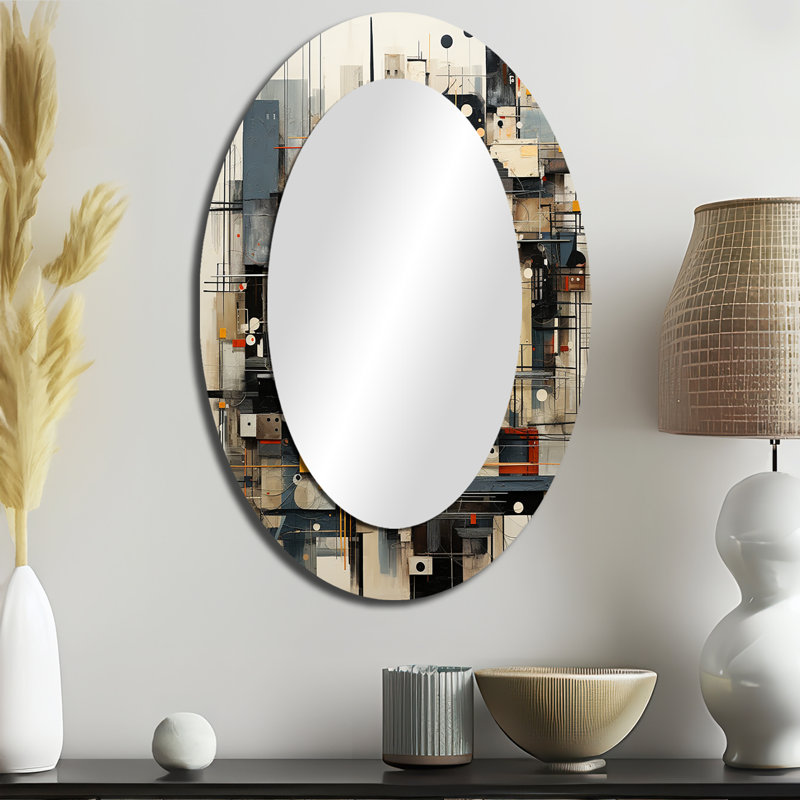 Abstrait paysage urbain Harlem Renaissance I - miroir mural ovale multicolore, 36 po x 24 po