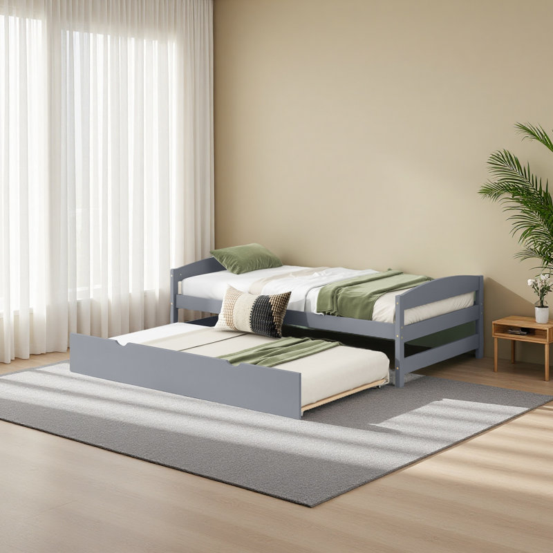 Lit plateforme simple avec lit gigogne simple, Gris