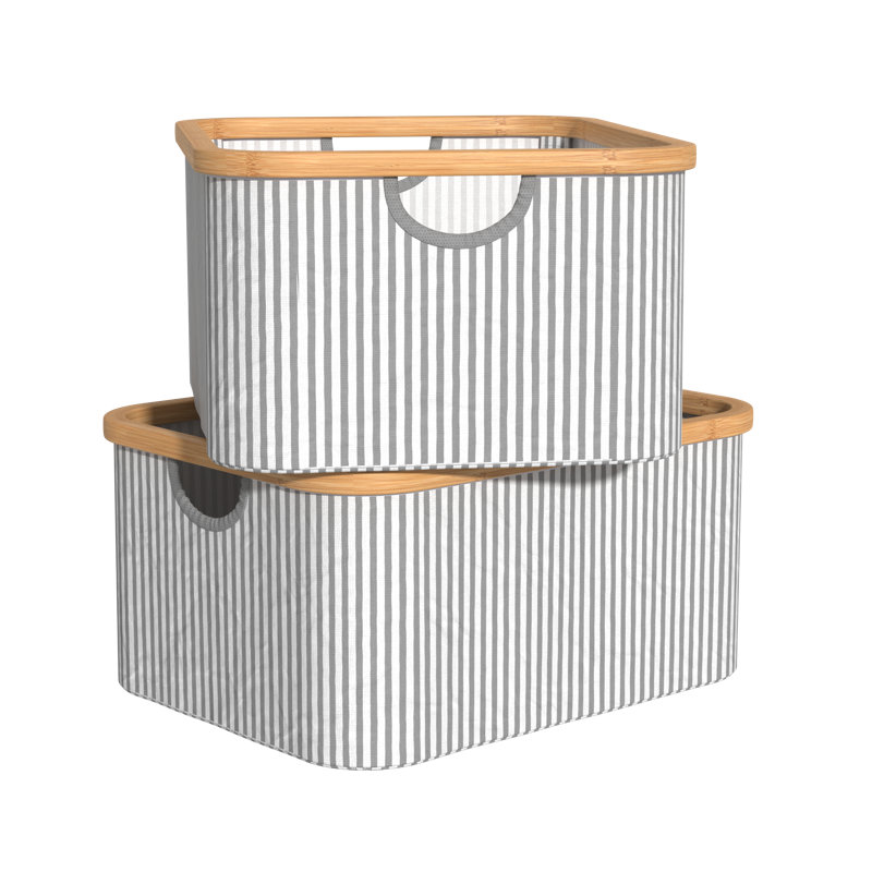 Bamboo Frame Fabric Laundry Storage Bins, 2-Pack