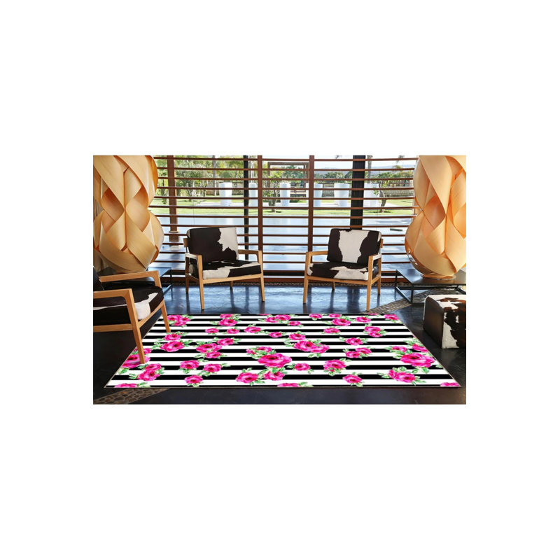 Tapis rose tissé à motif floral coloré, Rond 3 pi 4 po