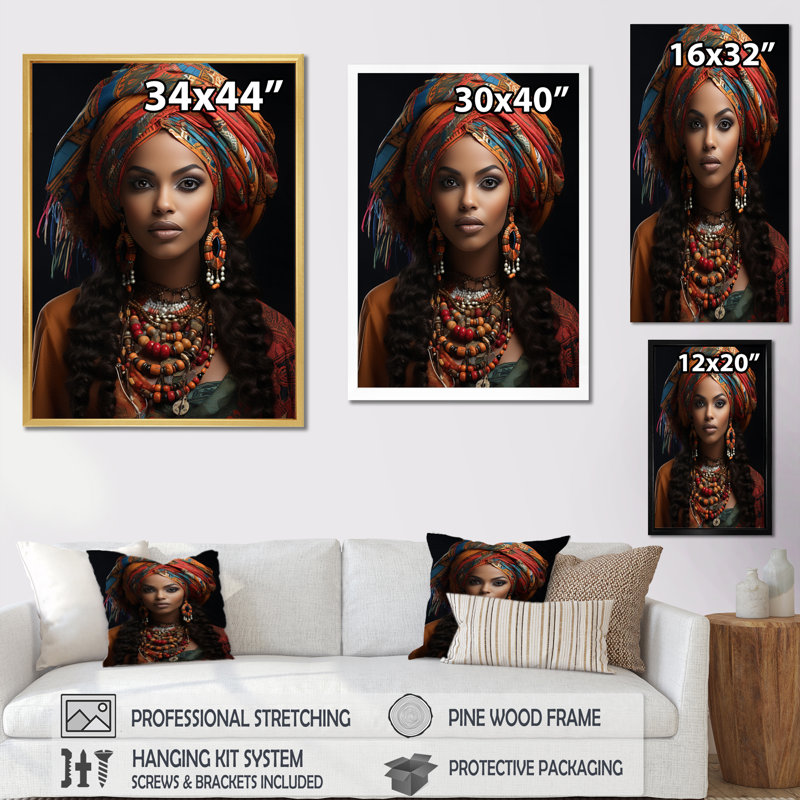 Kareem «African Adorned Beauty I», reproduction sur toile, Cadre photo noir simple, H 20 po x l 12 po x P 1 po