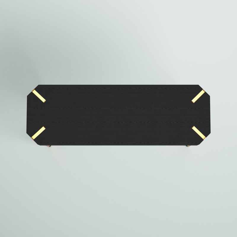 Modern Black Wood and Gold Metal 45'' Console Table with Storage