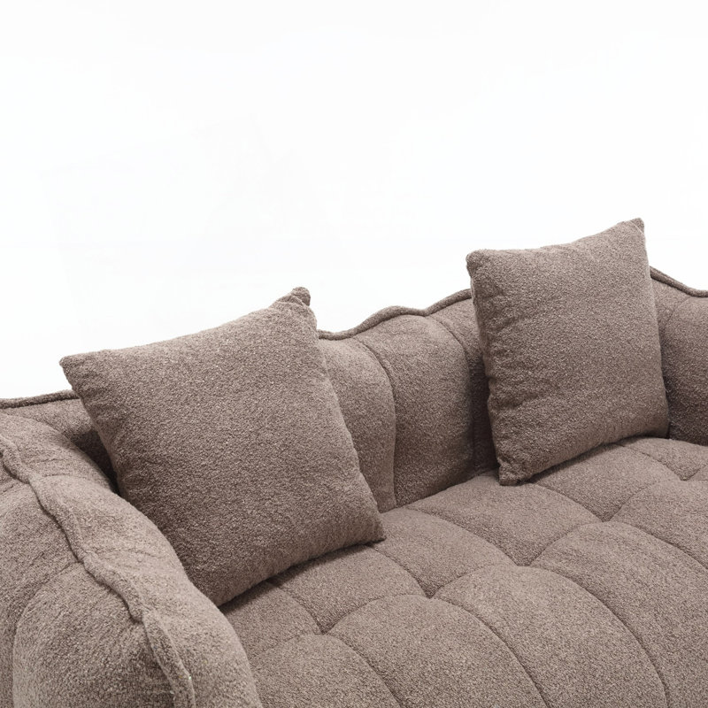 Fauteuil à billes doux avec noyau en mousse haute résilience, canapé inclinable carré, causeuse, canapé de salon, Brun