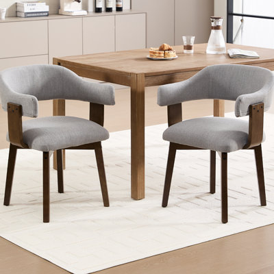 Modern Dining Chairs With Solid Wood Legs And Arms,Curved Back Upholstered Side Chair