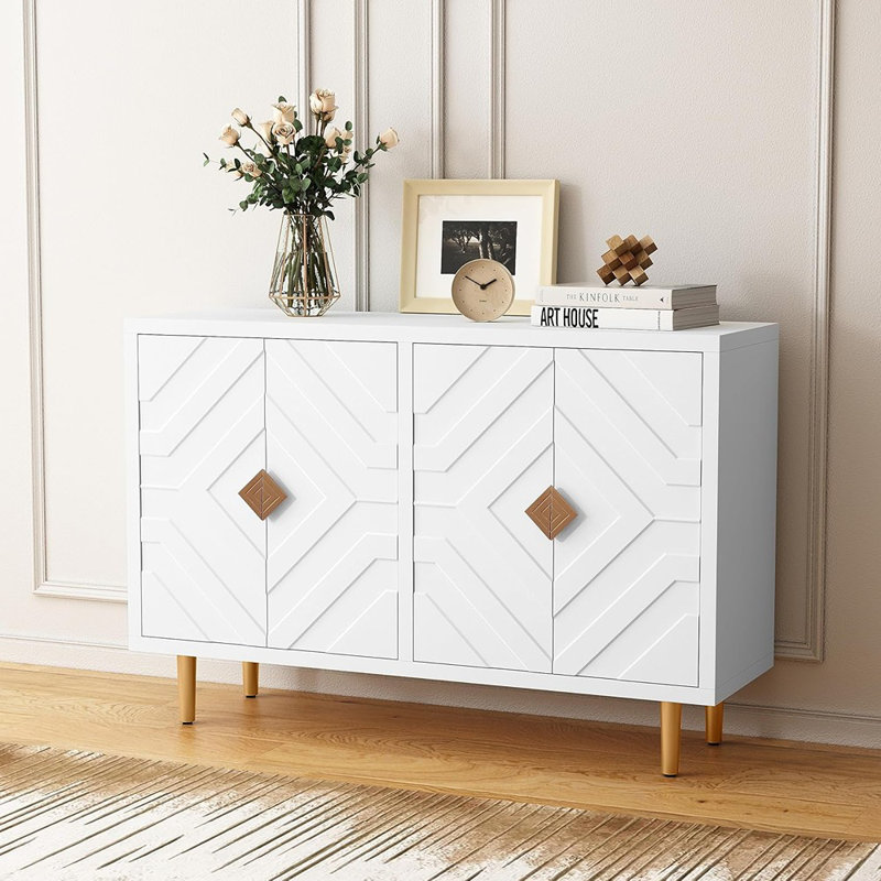 Buffet avec portes et tablettes en relief, blanc