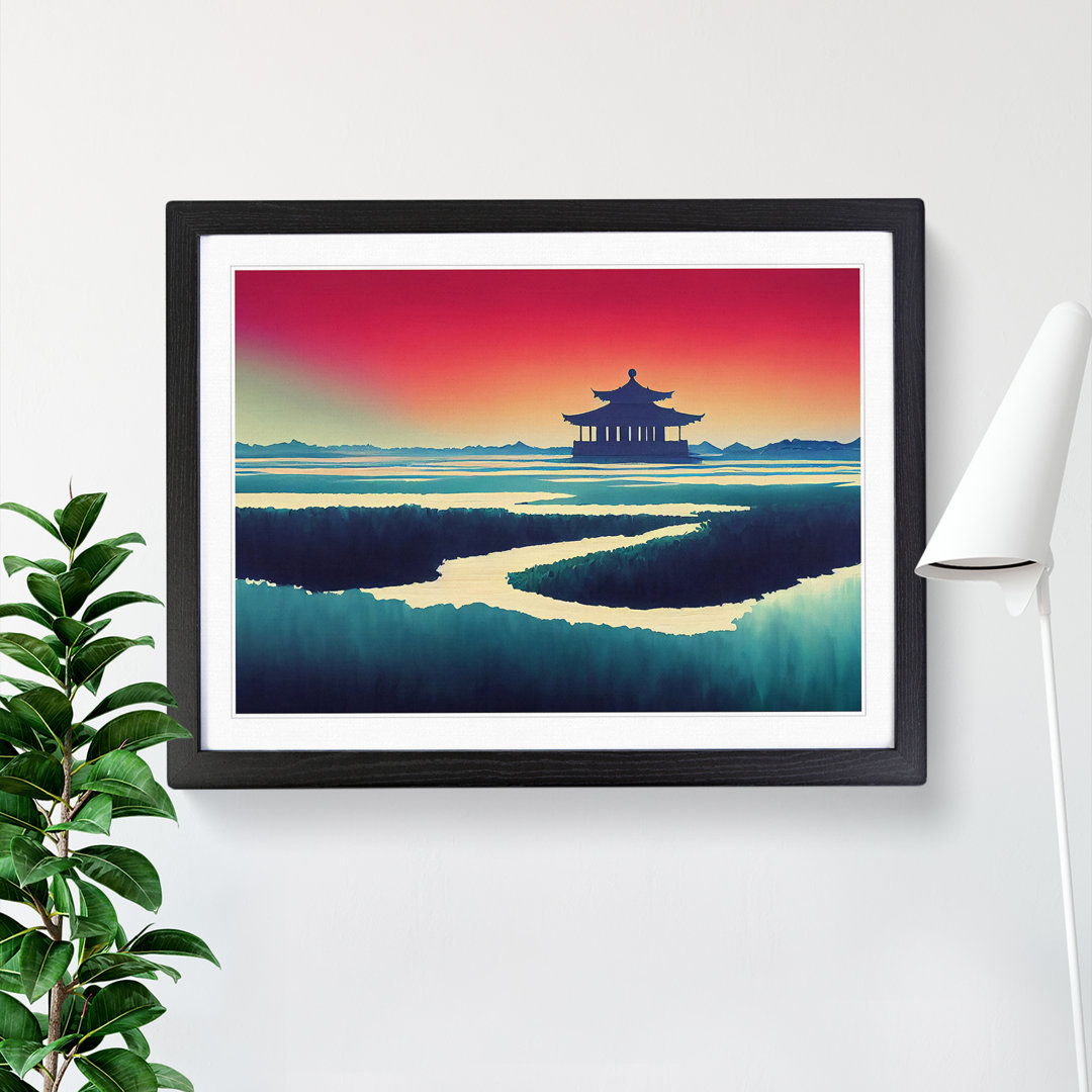 Japanese Pagoda Sunset - Single Picture Frame Print