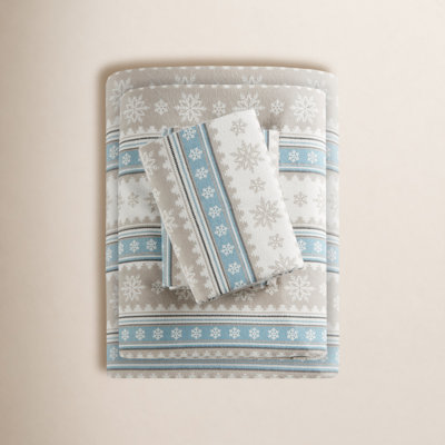 Woolrich Cotton Flannel Blue Snowflake 100% Cotton Flannel King Sheet Set