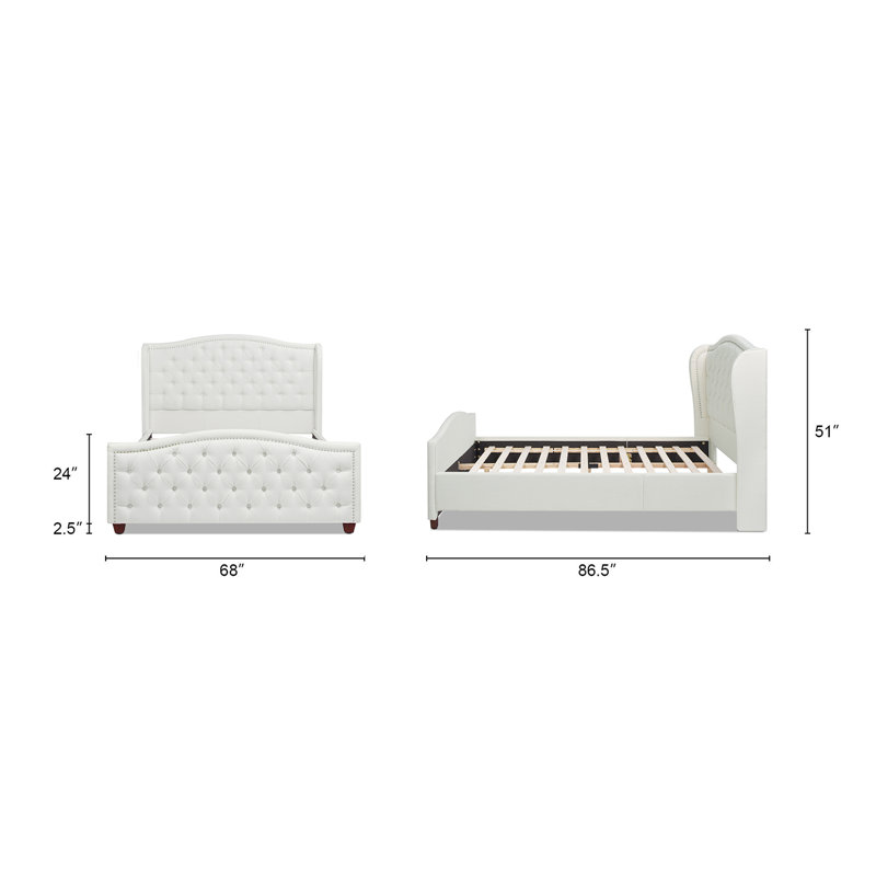 Lit plateforme tapissier Aquilera, Grand, Blanc antique