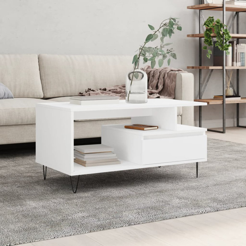 Table basse 35,4 po x 19,3 po x 17,7 po en bois d'ingénierie, Blanc