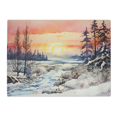 Winter Landscape Watercolour  Glass Chopping Board