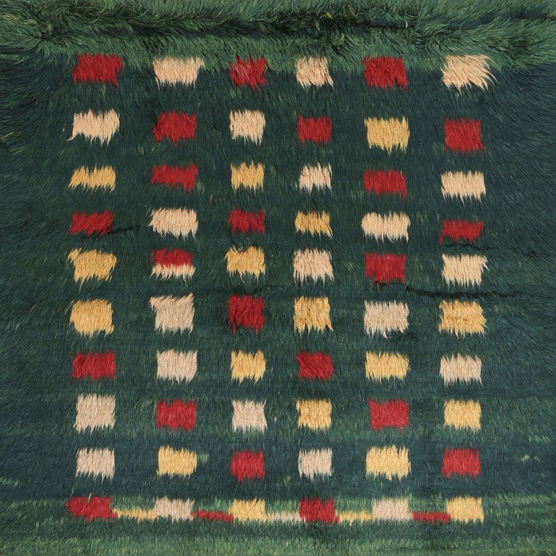 Tapis de zone vert/crème/rouge contemporaine, Carré 3 pi