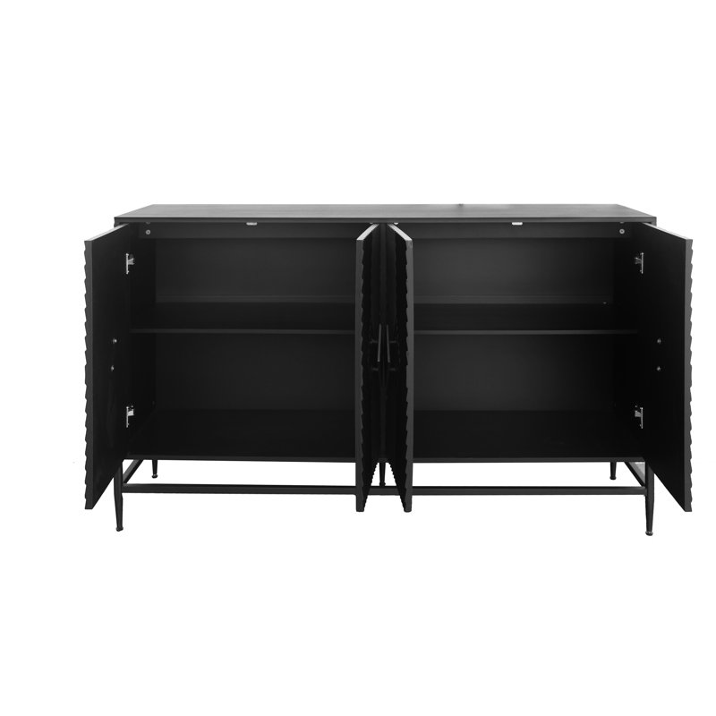 Buffet décoratif à 4 portes en bois noir mat avec tablettes réglables pour le salon, l'entrée, le couloir, l'espace de travail, l'entrée de la cuisine et de la salle à manger, le couloir, le bureau, etc.