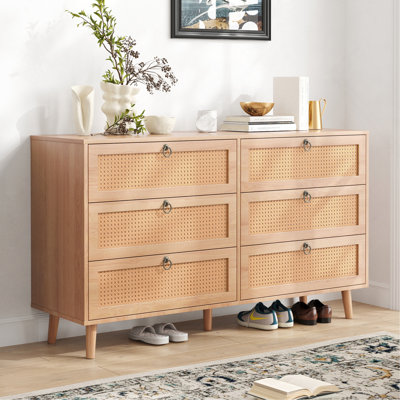 Commode double à 6 tiroirs en rotin pour chambre à coucher, commode, commode à tiroirs moderne