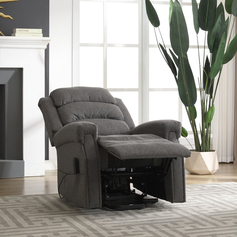 Carnstroan Lift Assist Recliner With Massager, Dark Grey Polyester Twill