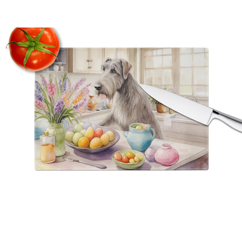 Decorating Easter Irish Wolfhound Glass Cutting Board