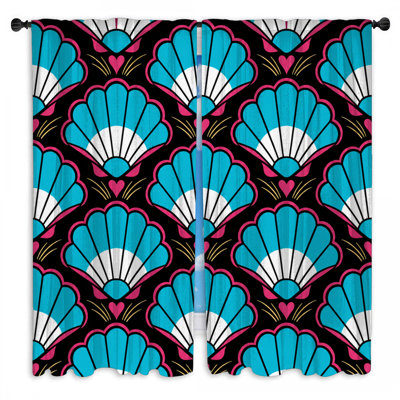 Blue White Shells Pattern Window Curtains Shells Sheer & Room Darkening - 2 Panels
