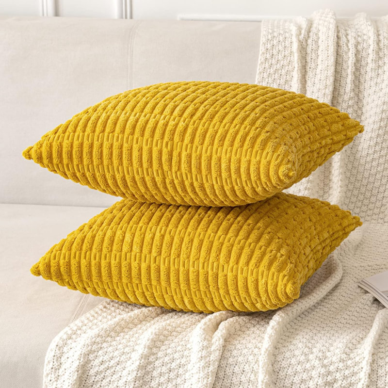 Paquet de 2 housses de coussin décoratif en velours côtelé 20 x 20 pouces Boho, 20 po x 20 po, Jaune moutarde