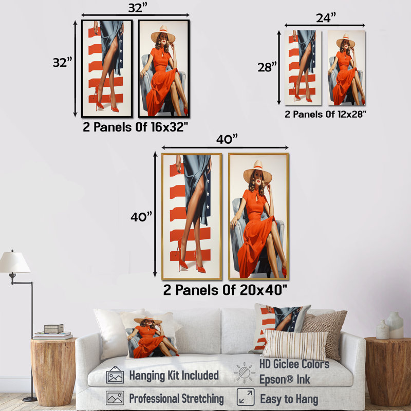 American Vintage Icon Woman II - ensemble de 2 reproductions sur toile tendance, Cadre flottant noir, H 40 po x l 41 po