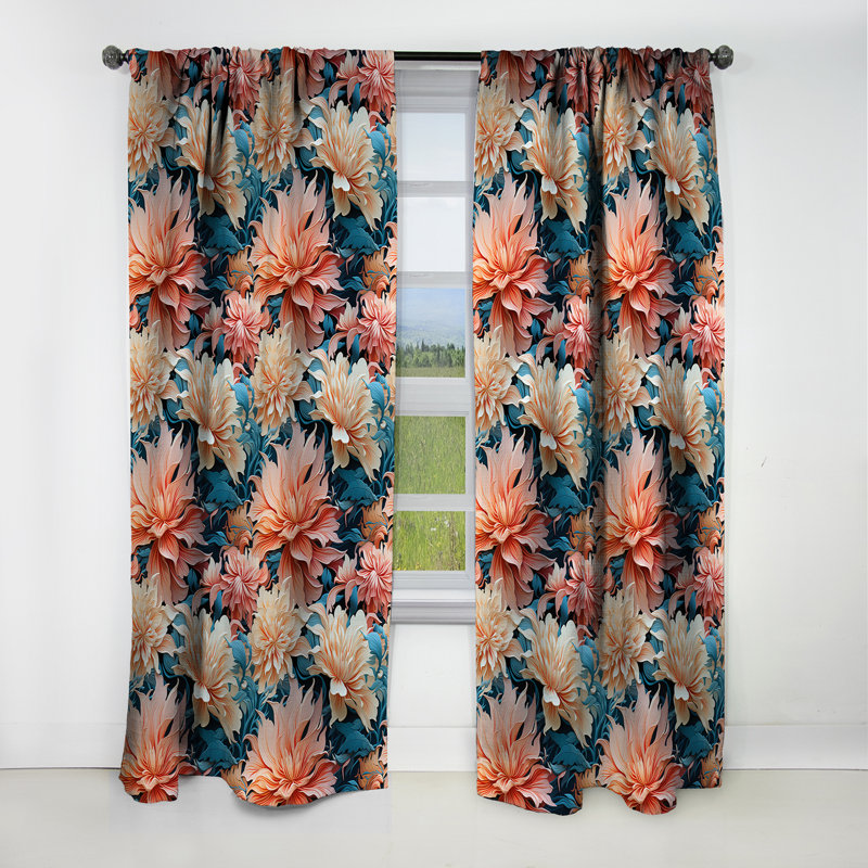 Corail Mirage motif tropical I - Rideau floral - Rideau occultant floral - 1 panneau, L 52 po x L 120 po