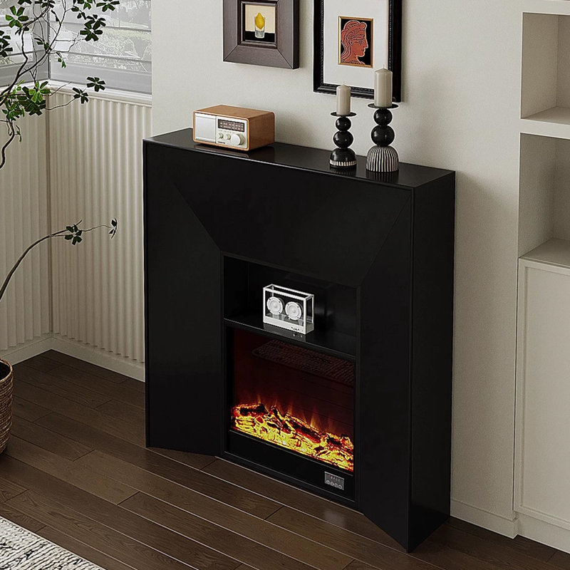 Black Manufactured Wood Electric Fireplace