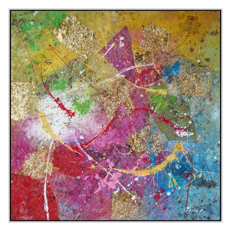 Art mural abstrait sur toile Gold Rush Spectrum - 42 po x 42 po - cadre noir