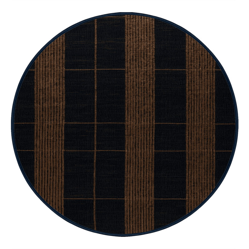 Machine Washable Checkered Gray Area Rug, Round 3'