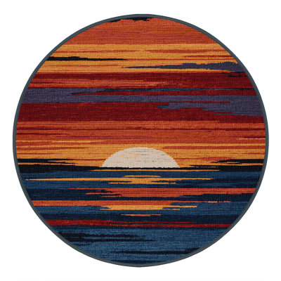 Washable Evening Sunset Farm Area Rug