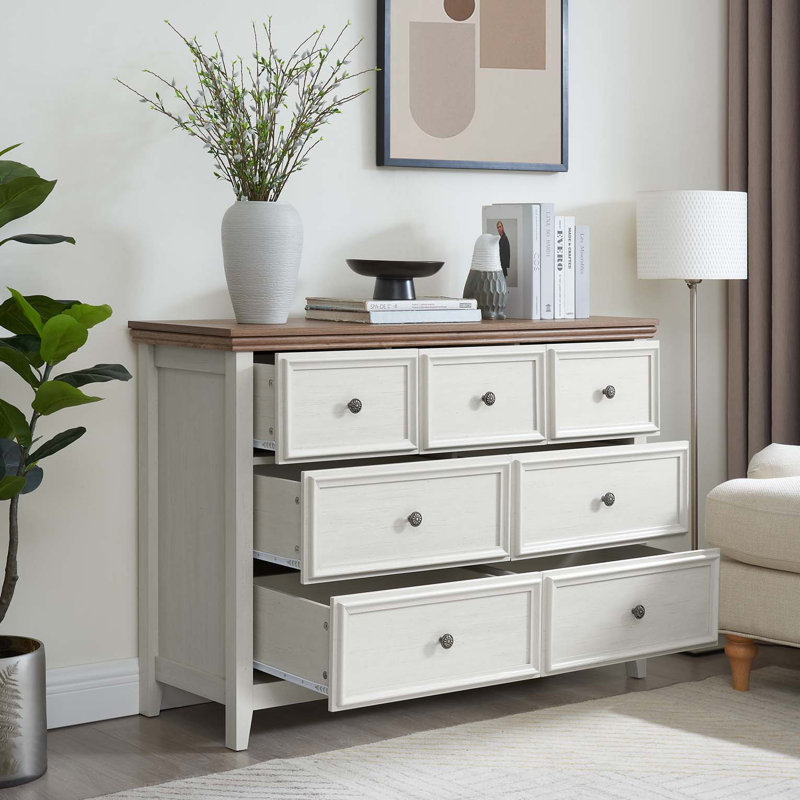 Delong Faux Wood 7-Drawer Dresser, Brown/Ivory