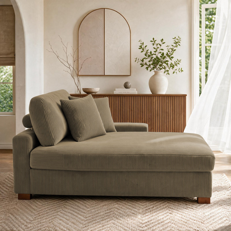 Chaise longue surdimensionnée en velours côtelé avec accoudoirs et coussins Milbrey, Face à la droite, Chameau