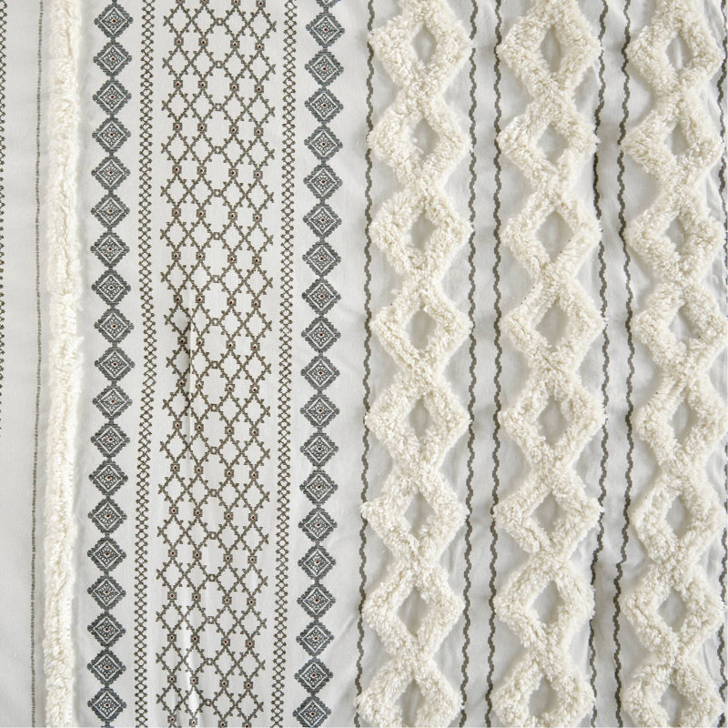 Ensemble d'édredon en coton avec chenille ivoire très grand / très grand californien, Ivoire / rayé