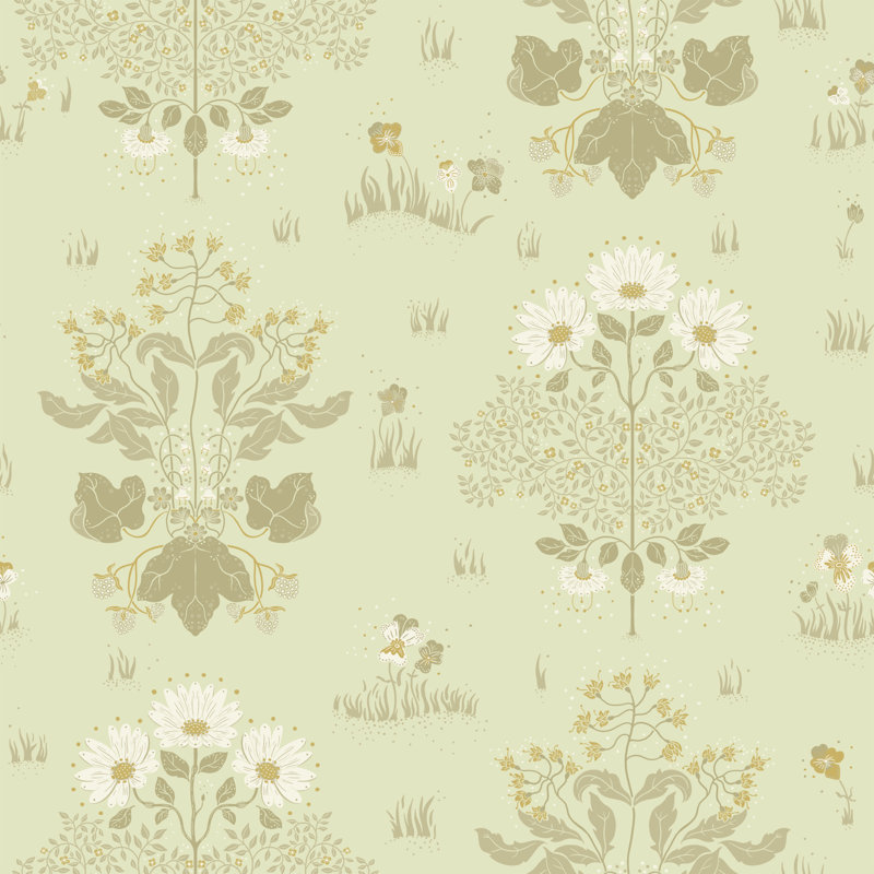 Hjarterum Edla Wild Flower Field 10.05m x 53cm Matte Wallpaper Roll, Light Green
